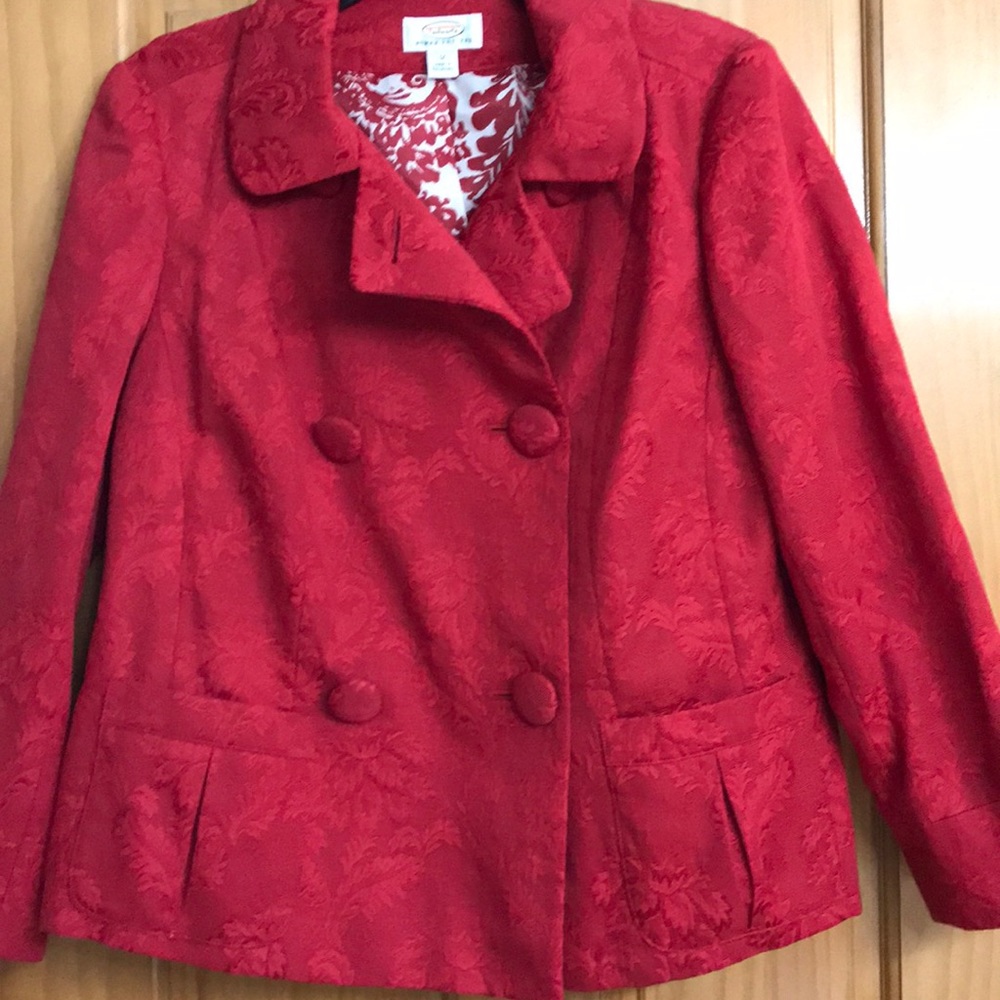 Beautiful Talbots red jacquard blazer 1X petite - Picture 1 of 11